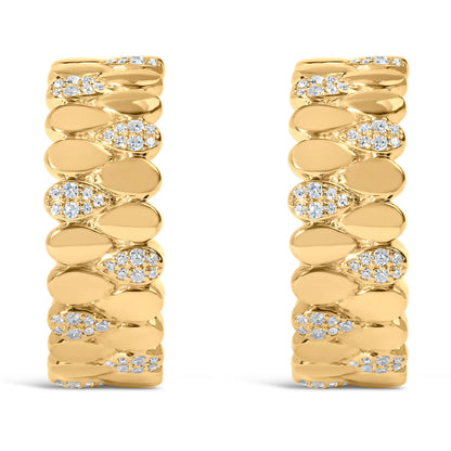 Pendientes de aro tipo J de eslabones de pera de pavé de diamantes de 3/8 Cttw en plata de ley .925 chapada en oro amarillo de 14K (color H-I, claridad I1-I2)