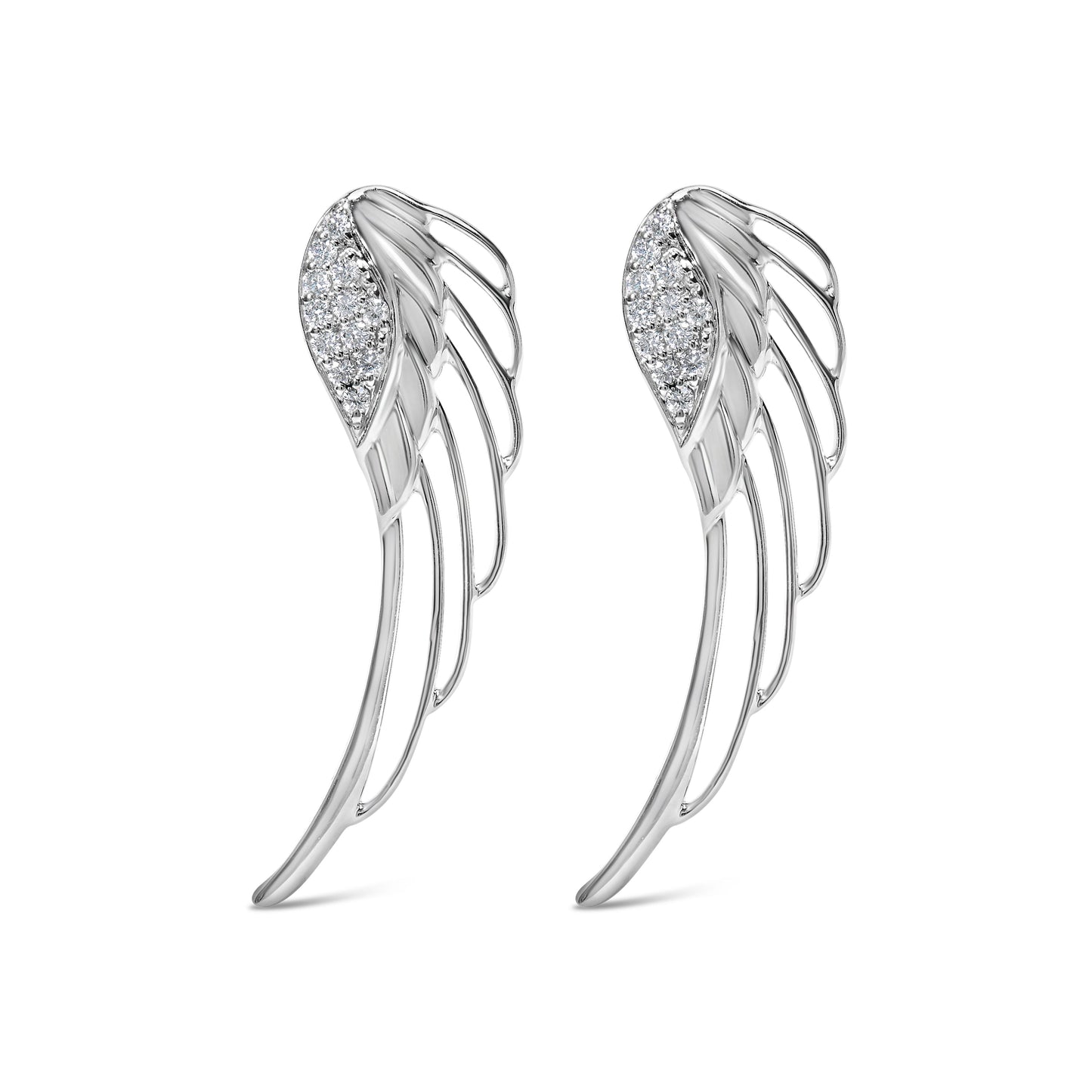 Pendientes de oro blanco de 14K con alas de ángel y diamantes creados en laboratorio de 1/4 Cttw (color F-G, claridad VS1-VS2)