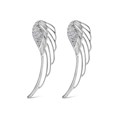 Pendientes de oro blanco de 14K con alas de ángel y diamantes creados en laboratorio de 1/4 Cttw (color F-G, claridad VS1-VS2)