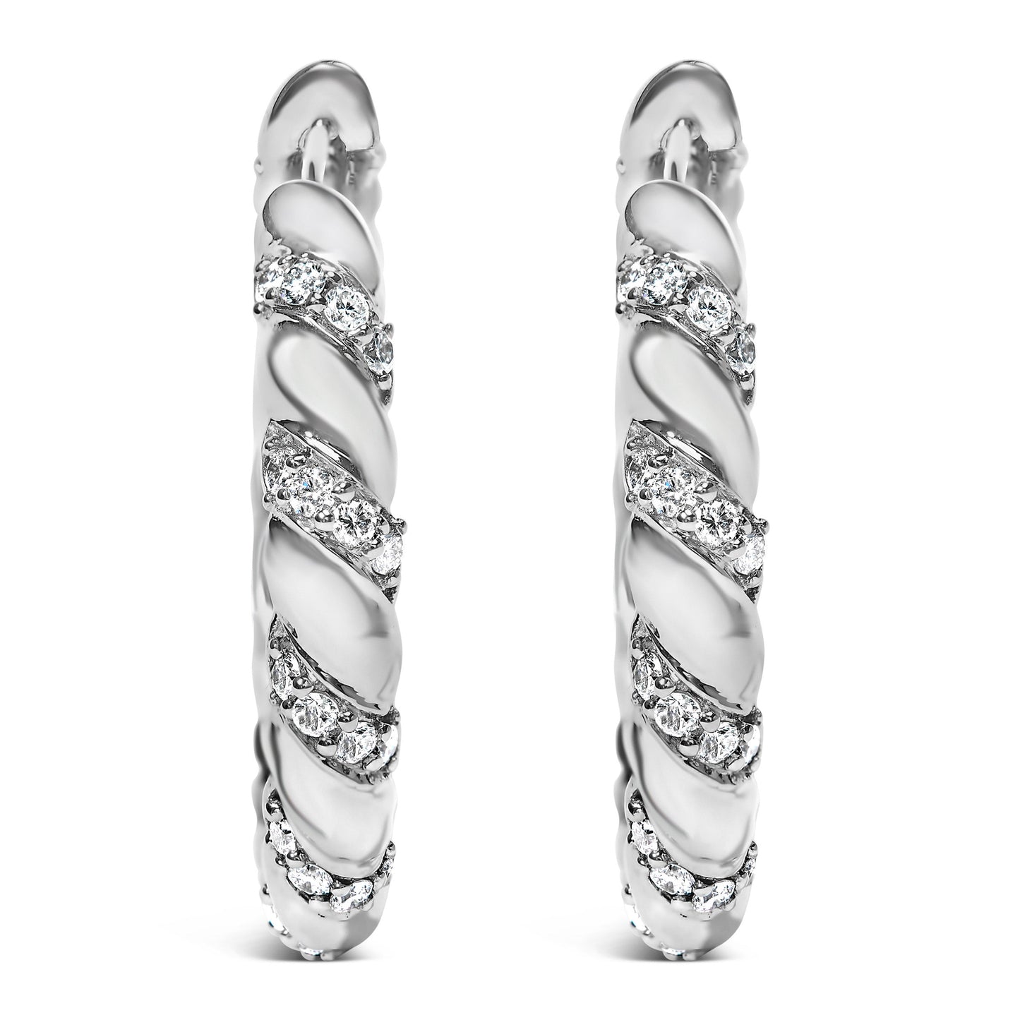 Aretes de aro de oro blanco de 14 K con diseño de remolino de diamantes creados en laboratorio de 1 1/5 Cttw, 1 pulgada (color F-G, claridad VS1-VS2)