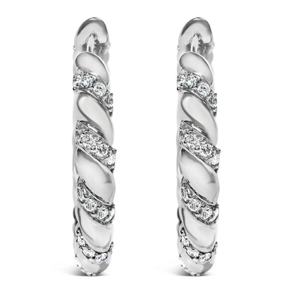 Aretes de aro de oro blanco de 14 K con diseño de remolino de diamantes creados en laboratorio de 1 1/5 Cttw, 1 pulgada (color F-G, claridad VS1-VS2)