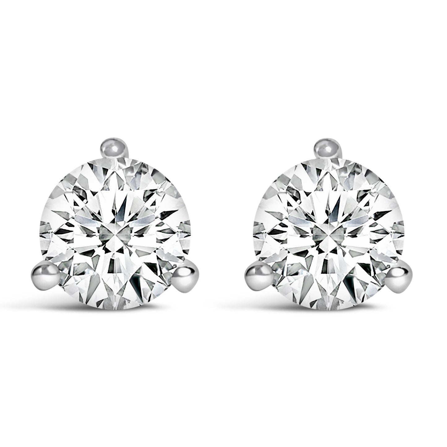 Pendientes de tuerca de oro blanco de 14 quilates y 2,0 quilates (peso total) con diamantes solitarios redondos de talla brillante cultivados en laboratorio, engaste de 3 puntas tipo martini y cierre de rosca (color F-G, claridad VS1-VS2)