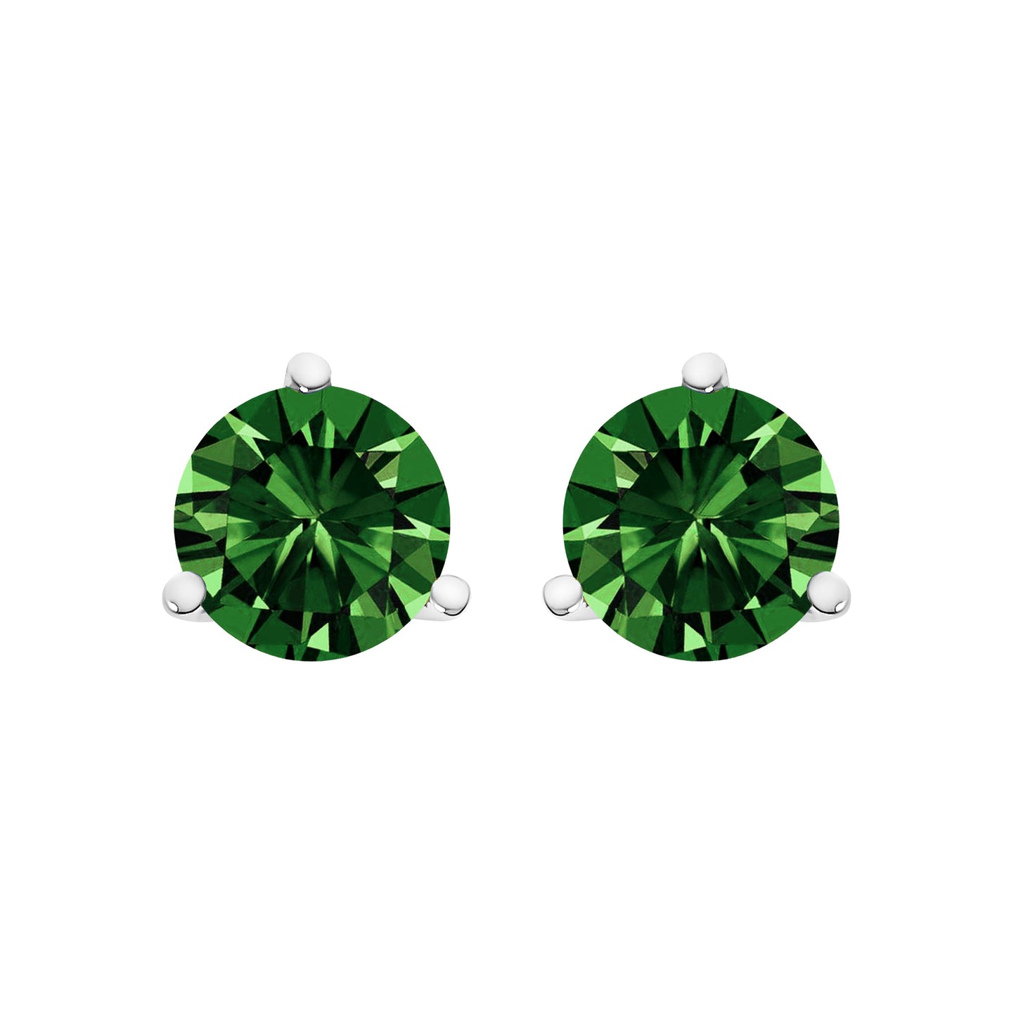 Pendientes solitario de laboratorio con diamante verde de 1,0 quilates (peso total) con engaste Martini de 3 puntas en oro blanco de 14K