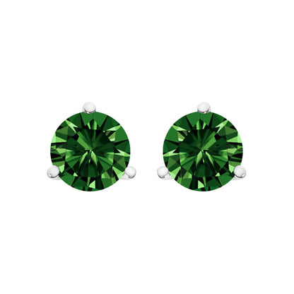 Pendientes solitario de laboratorio con diamante verde de 1,0 quilates (peso total) con engaste Martini de 3 puntas en oro blanco de 14K