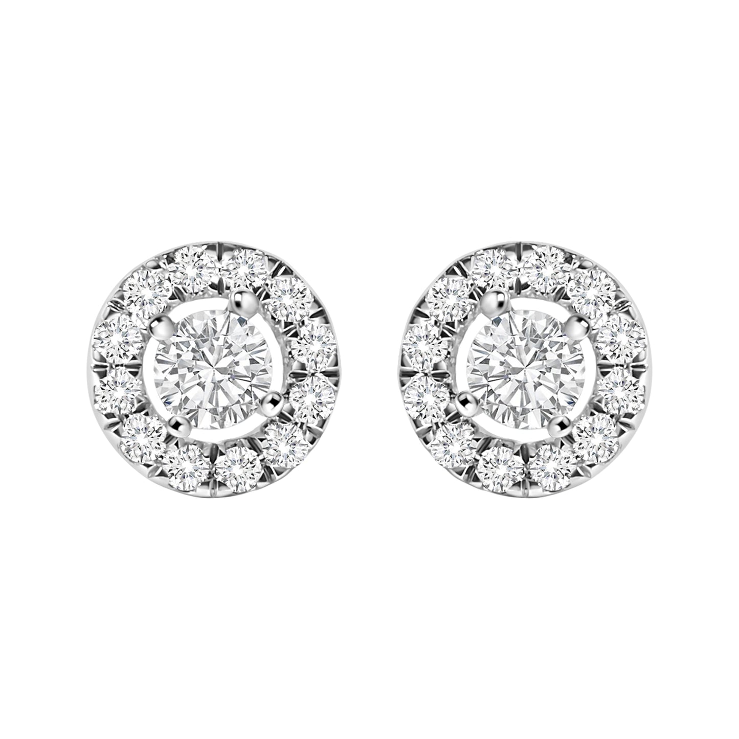 Pendientes de oro blanco de 14 quilates, con halo flotante y diamantes cultivados en laboratorio de 3/4 Cttw (color F-G, claridad VS1-VS2)