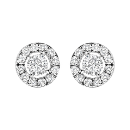 Pendientes de oro blanco de 14 quilates, con halo flotante y diamantes cultivados en laboratorio de 3/4 Cttw (color F-G, claridad VS1-VS2)