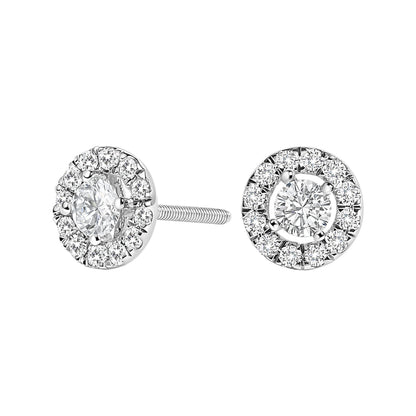 Pendientes de oro blanco de 14 quilates, con halo flotante y diamantes cultivados en laboratorio de 3/4 Cttw (color F-G, claridad VS1-VS2)