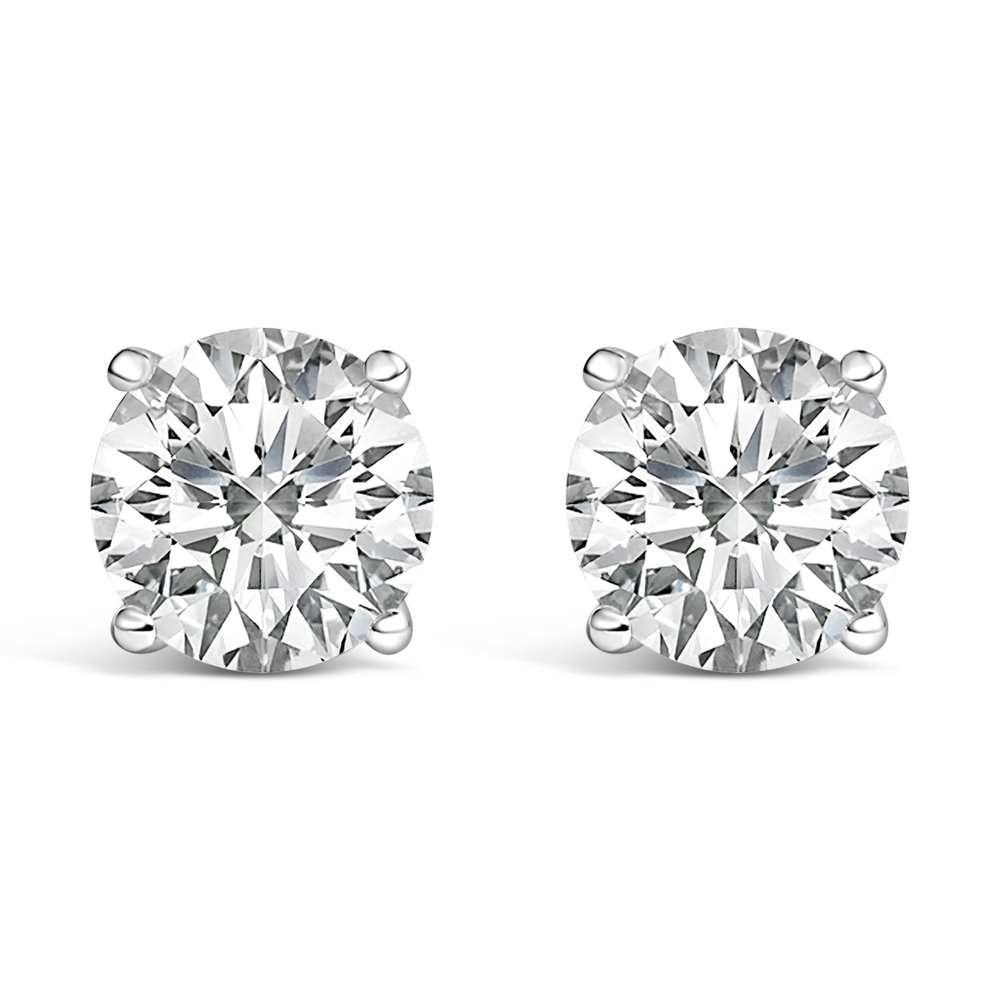 Pendientes de botón solitario de oro blanco de 14 quilates con diamantes redondos cultivados en laboratorio de 4,0 quilates con cierre de rosca