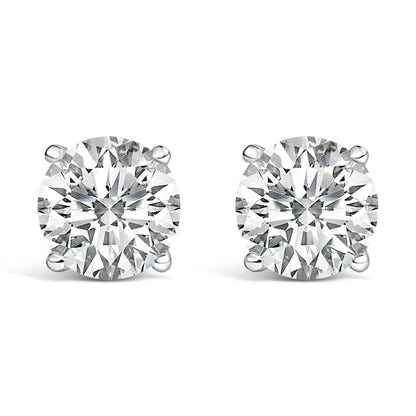 Pendientes de botón solitario de oro blanco de 14 quilates con diamantes redondos cultivados en laboratorio de 4,0 quilates con cierre de rosca
