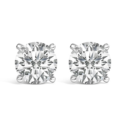 Pendientes de botón solitario de oro blanco de 14 quilates con diamantes cultivados en laboratorio de 2 1/2 quilates