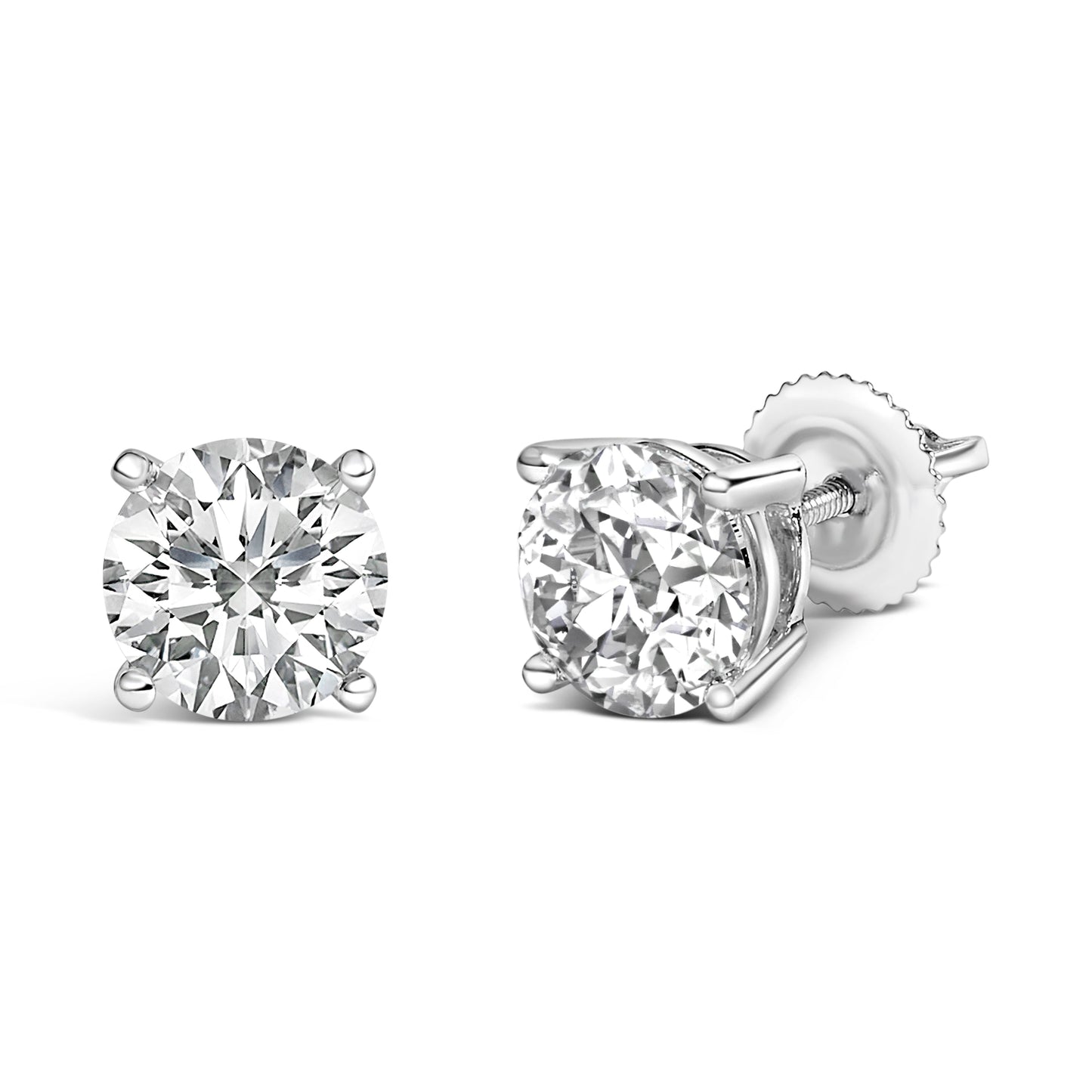 Pendientes de botón solitario de oro blanco de 14 quilates con diamantes cultivados en laboratorio de 2 1/2 quilates