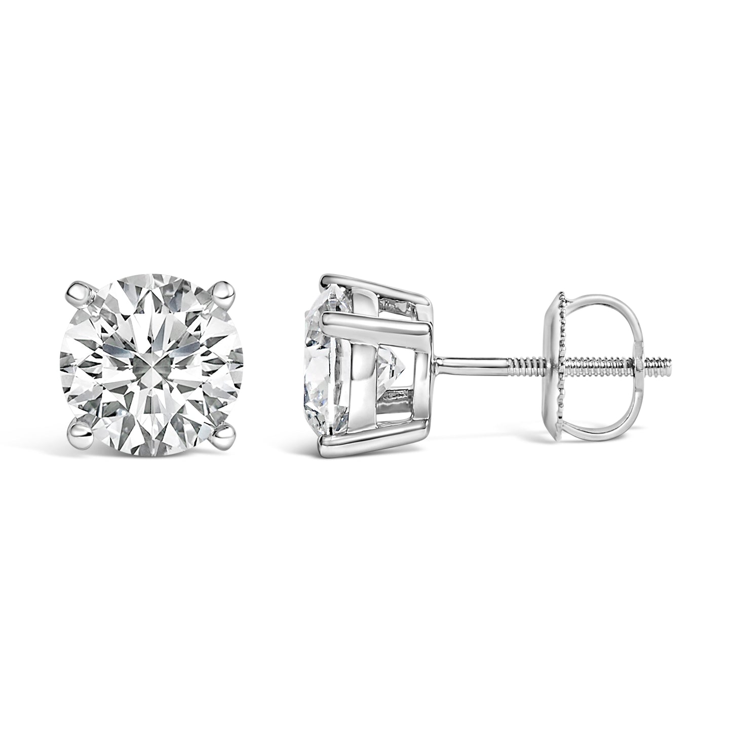 Pendientes de botón solitario de oro blanco de 14 quilates con diamantes cultivados en laboratorio de 2 1/2 quilates