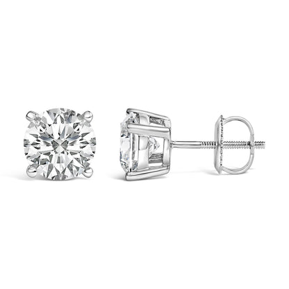 Pendientes de botón solitario de oro blanco de 14 quilates con diamantes cultivados en laboratorio de 2 1/2 quilates