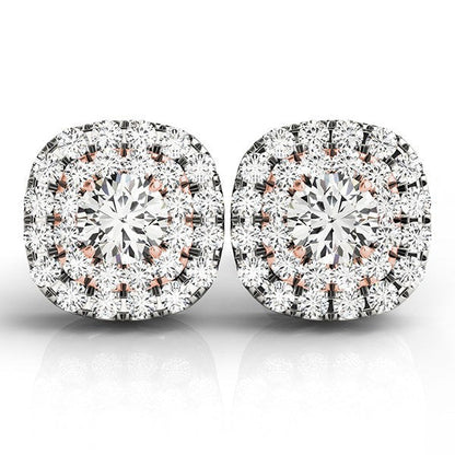 Pendientes de diamantes con halo en forma de cojín de oro blanco y rosa de 14k (3/4 quilates en total)