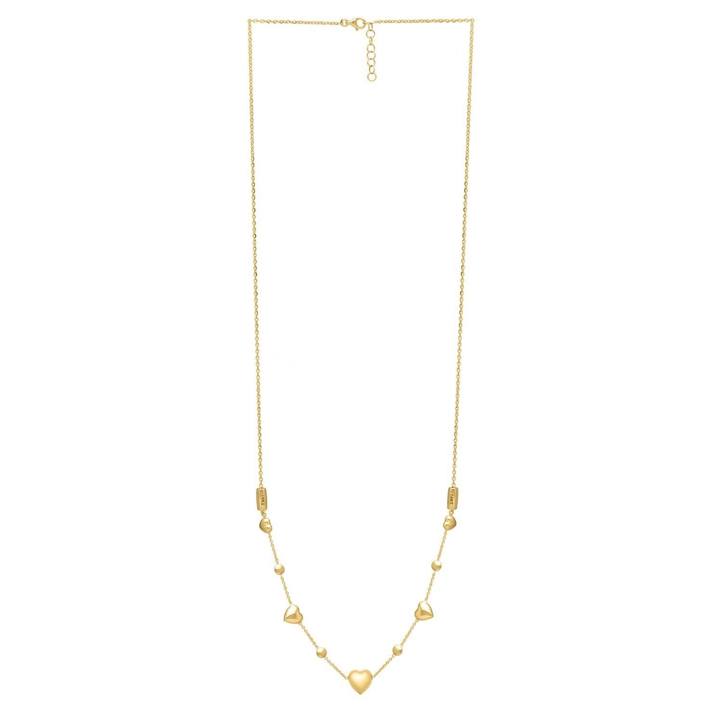 Collar Ajustable de Corazón Inflado de Oro Amarillo de 14k