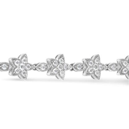 Pulsera de eslabones de oro blanco de 14 quilates con diamantes redondos de 1 1/5 quilates en forma de flor (color H-I, claridad SI1-SI2) - Talla 7"