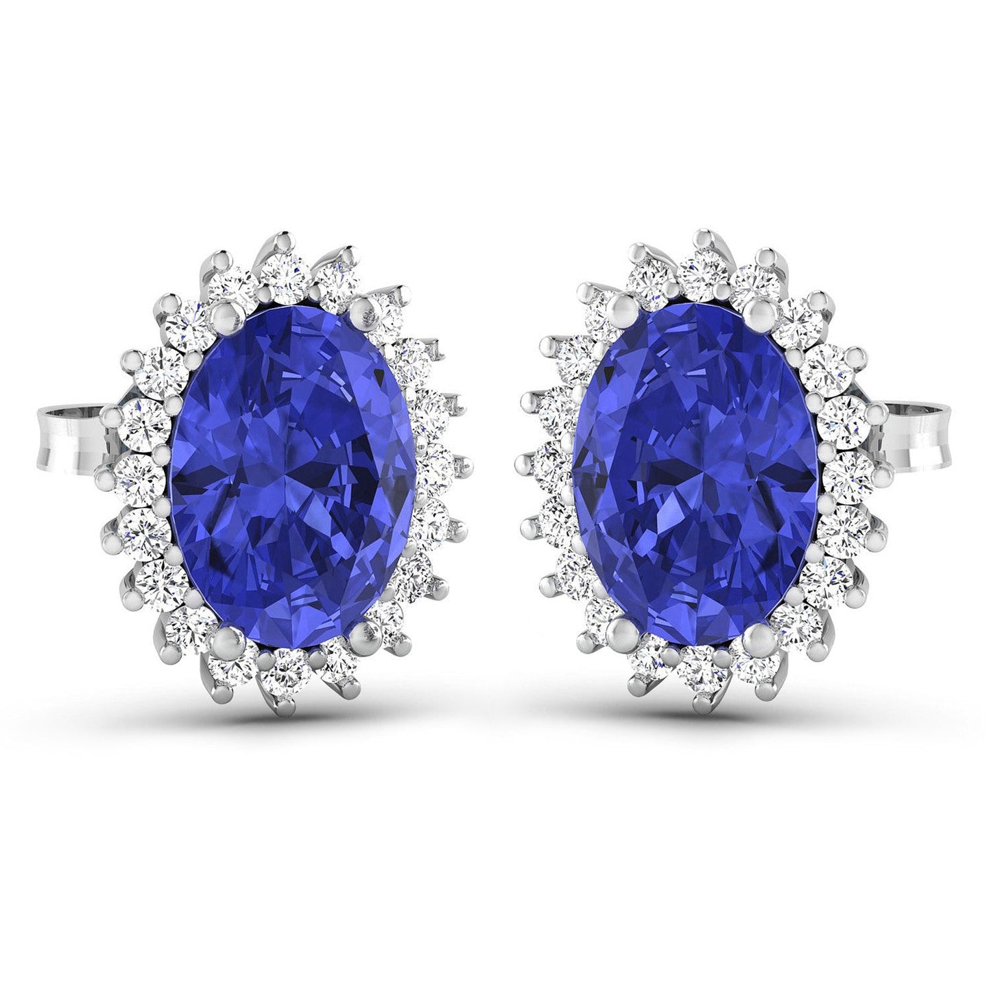Pendientes de oro blanco de 14 quilates con tanzanita auténtica de 2,56 quilates y diamantes blancos