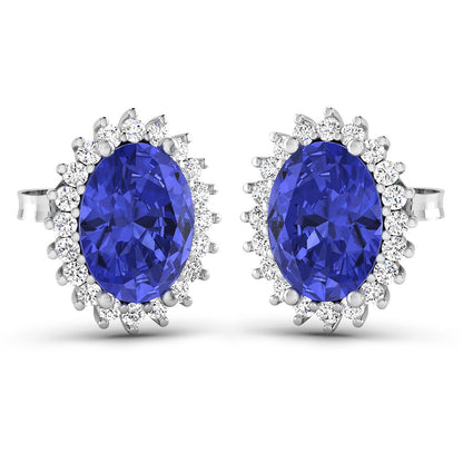 Pendientes de oro blanco de 14 quilates con tanzanita auténtica de 2,56 quilates y diamantes blancos