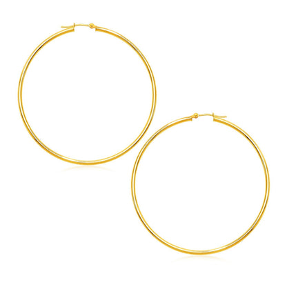 Pendientes de aro redondos grandes pulidos de oro amarillo de 14k