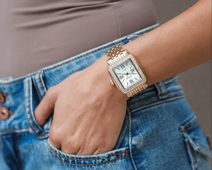 Women's 38X30mm Gold Tank Bracelet Watch Panther Link Bracelet