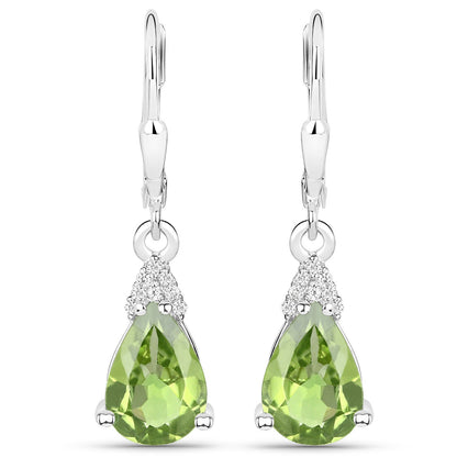 Aretes de plata de ley .925 con peridoto auténtico de 2.80 quilates y circonita blanca