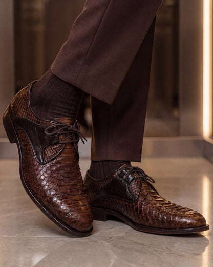 The Valmont Tan Python Leather Derby Men Shoe