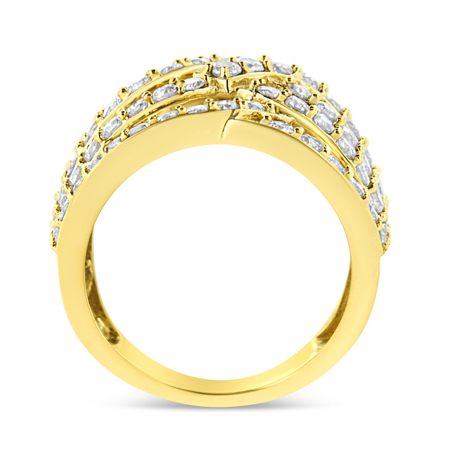 Anillo de cóctel con banda ondulada de varias filas de oro amarillo de 10 K y diamantes de 3,00 quilates (color J-K, claridad I1-I2) - Talla 7