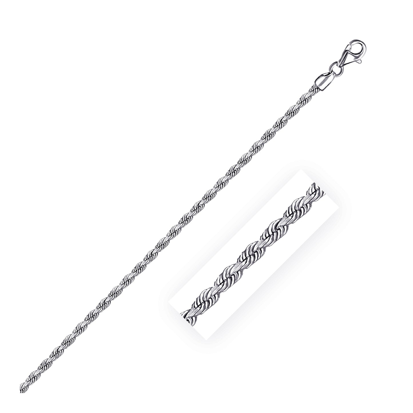 Cadena de oro blanco macizo de 14k, 2.5mm, corte diamante