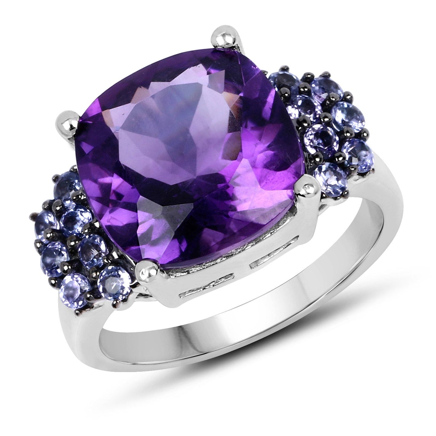 Anillo de Plata de Ley .925 con Amatista Genuina y Tanzanita de 6.34 Quilates