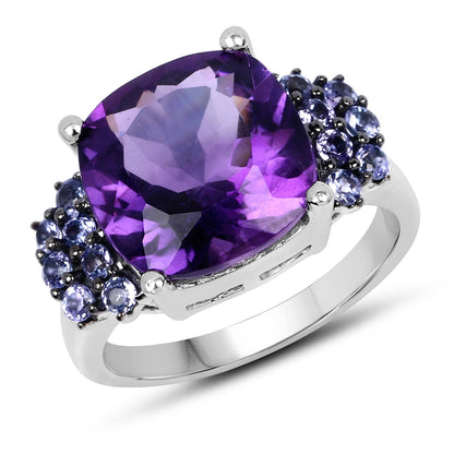 Anillo de Plata de Ley .925 con Amatista Genuina y Tanzanita de 6.34 Quilates