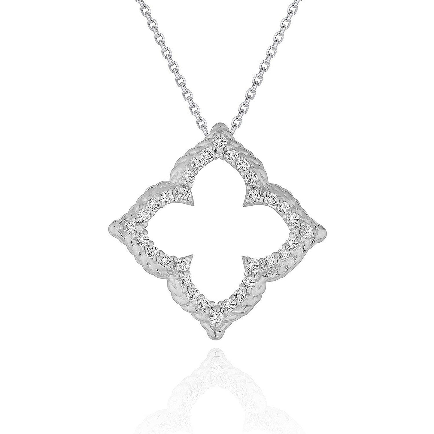 Colgante de oro blanco de 14 quilates con flor calada de diamantes (1/3 quilates en total)