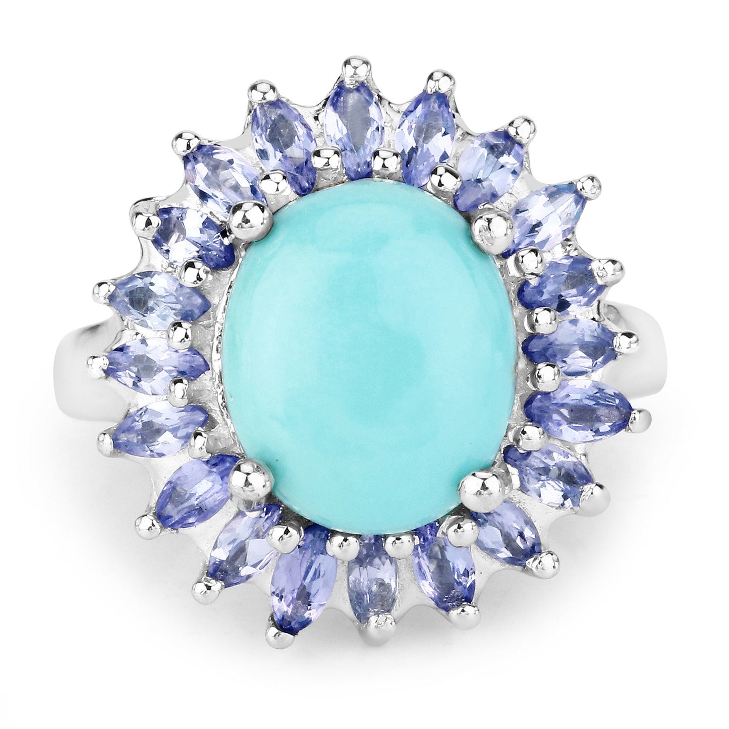 Anillo de plata de ley .925 con larimar y tanzanita genuinos de 6.10 quilates