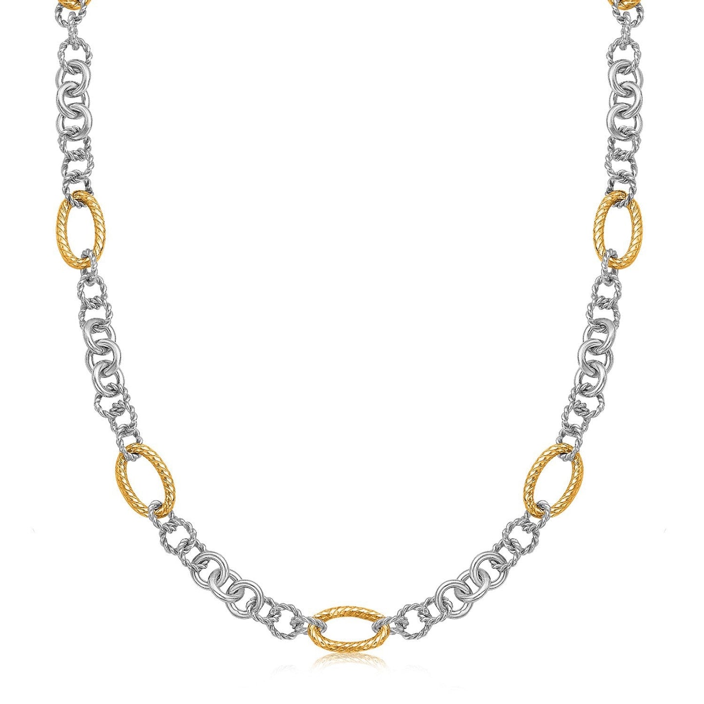 Collar con cadena de varios estilos, chapado en rodio, de oro amarillo de 18k y plata de ley
