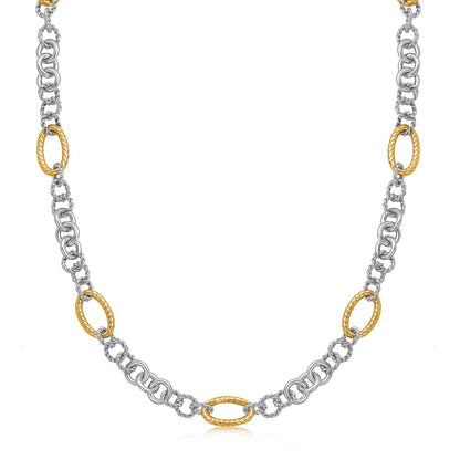 Collar con cadena de varios estilos, chapado en rodio, de oro amarillo de 18k y plata de ley