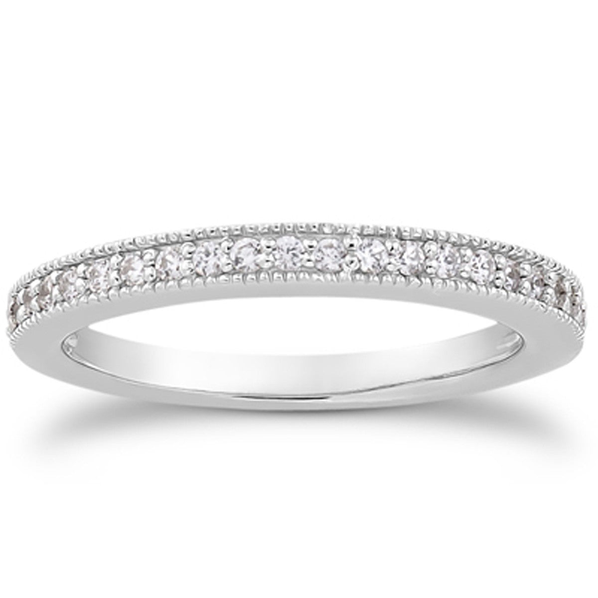 Anillo de boda con diamantes pavé y milgrana de oro blanco de 14k, mitad alrededor