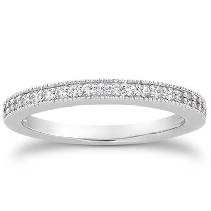 Anillo de boda con diamantes pavé y milgrana de oro blanco de 14k, mitad alrededor