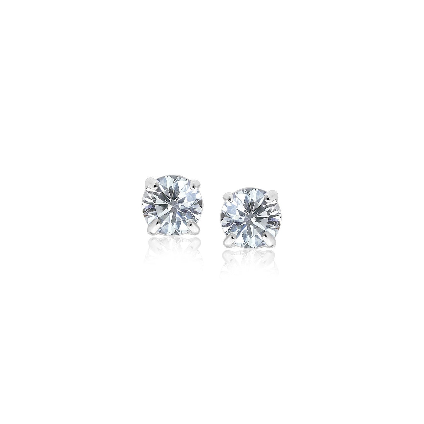 Pendientes de oro blanco de 14k con circonitas cúbicas blancas facetadas de 3 mm
