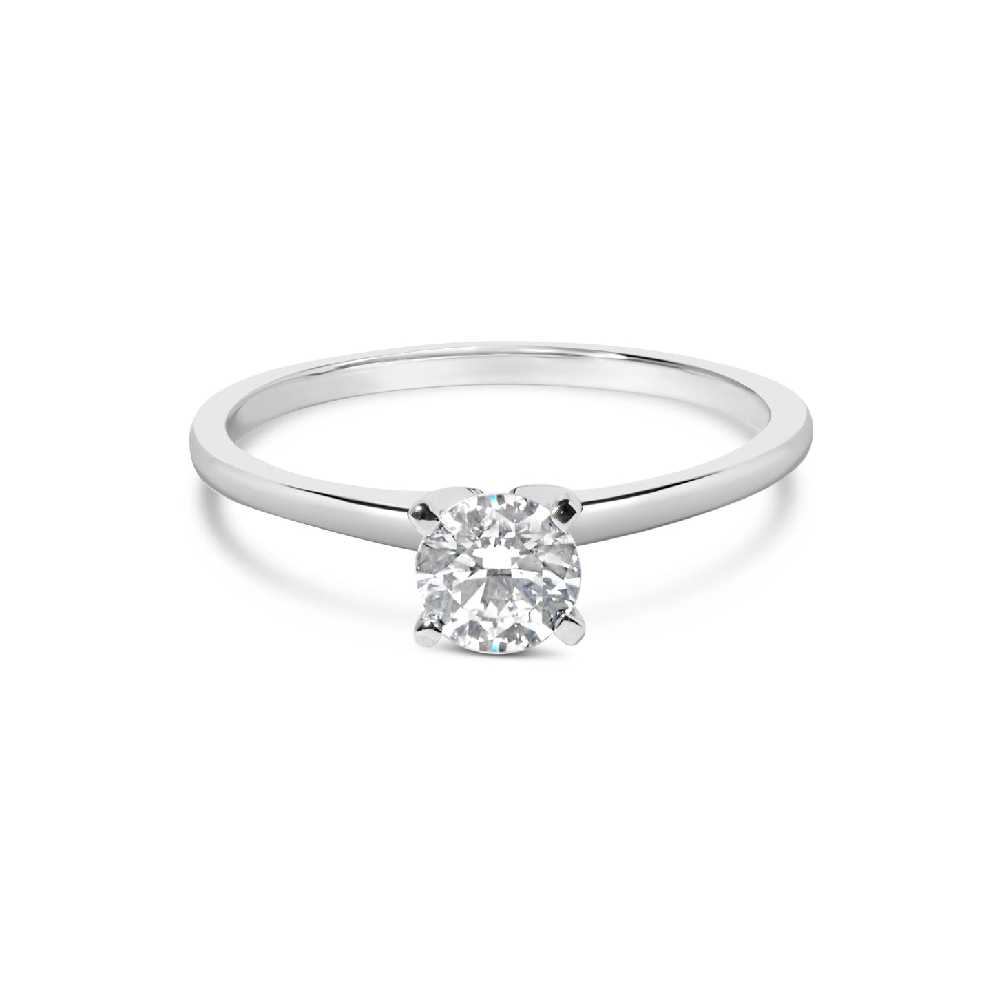 Anillo de compromiso solitario de 4 puntas de oro blanco de 14 quilates con diamante redondo cultivado en laboratorio de 1/2 quilate total (color F-G, claridad VS2-SI1) - Talla 7
