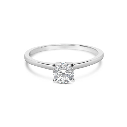 Anillo de compromiso solitario de 4 puntas de oro blanco de 14 quilates con diamante redondo cultivado en laboratorio de 1/2 quilate total (color F-G, claridad VS2-SI1) - Talla 7