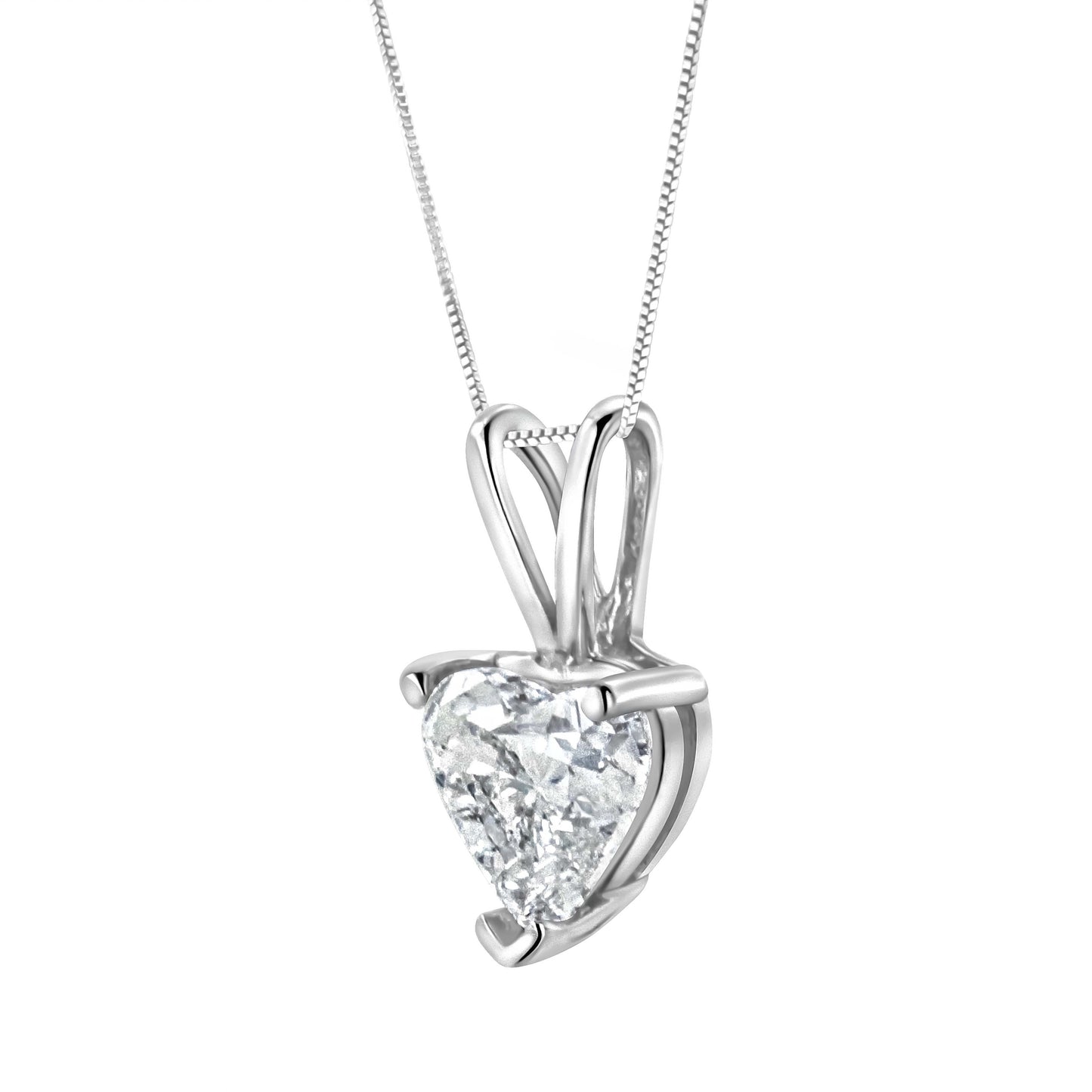 Collar con colgante de oro blanco de 14K con diamante solitario clásico en forma de corazón de 3/8 Cttw y 45 cm (color H-I, claridad VS2-SI1)