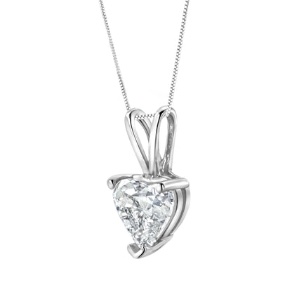 Collar con colgante de oro blanco de 14K con diamante solitario clásico en forma de corazón de 3/8 Cttw y 45 cm (color H-I, claridad VS2-SI1)