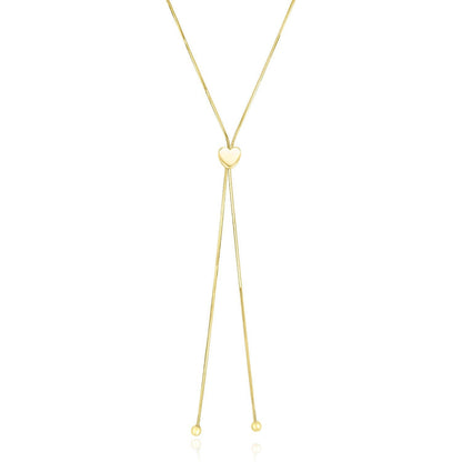 Collar estilo lariat de corazón ajustable de oro amarillo de 14k