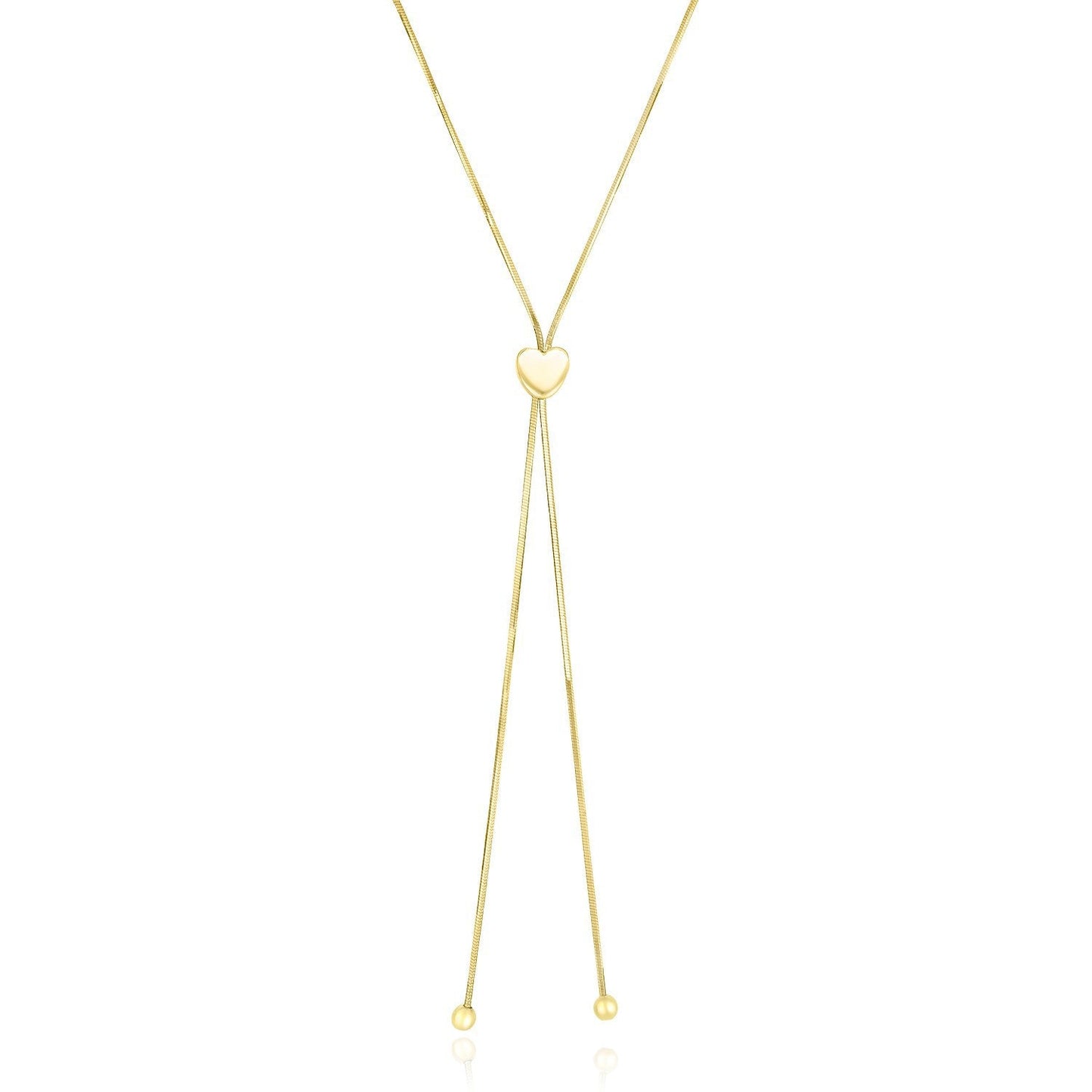 Collar estilo lariat de corazón ajustable de oro amarillo de 14k
