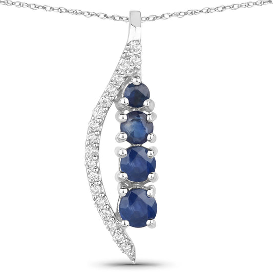 Colgante de oro blanco de 14 quilates con zafiro azul auténtico de 0,40 quilates y diamante blanco