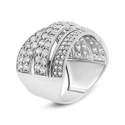 Anillo de banda superpuesta de plata de ley .925 con diamante de talla redonda de 2.00 Cttw (Color I-J, Claridad I2-I3) - Talla de anillo 7