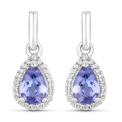 Aretes de tanzanita auténtica de 0,85 quilates y topacio blanco de plata de ley 925