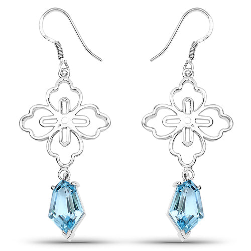 Pendientes de plata de ley .925 con topacio azul suizo auténtico de 12,82 quilates