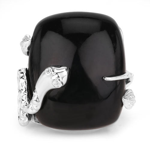 Anillo de plata de ley .925 con ónix negro auténtico de 21,04 quilates y topacio blanco