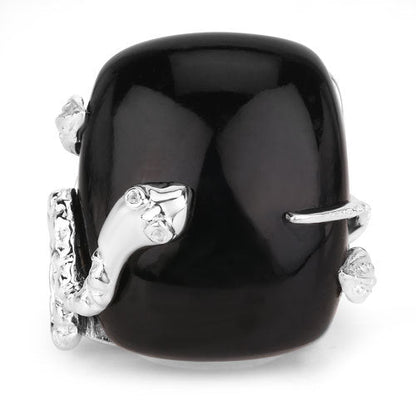 Anillo de plata de ley .925 con ónix negro auténtico de 21,04 quilates y topacio blanco