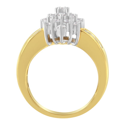 Anillo tipo cóctel en oro amarillo de 10K con racimo de diamantes tipo marquesa de 1,0 quilates (Color H-I, Claridad SI2-I1) - Talla 7